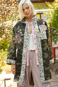 POL OVERSIZED Camo Print Jacket with Crochet and Embroidery Details in Camo