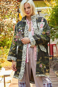 POL OVERSIZED Camo Print Jacket with Crochet and Embroidery Details in Camo