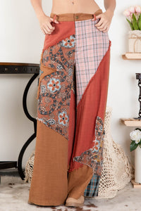 BlueVelvet Patchwork Wide Leg Pants in Orange