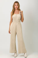 Mystree Suede Wide Leg Jumpsuit in Antique White