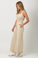 Mystree Suede Wide Leg Jumpsuit in Antique White