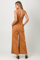 Mystree Suede Wide Leg Jumpsuit in Pumpkin