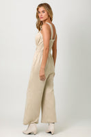 Mystree Suede Wide Leg Jumpsuit in Antique White