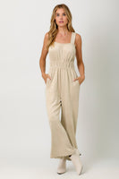 Mystree Suede Wide Leg Jumpsuit in Antique White
