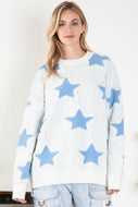 BlueVelvet Star Print Knit Sweater in White-Blue FINAL SALE