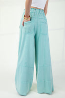 Easel Mineral Washed Terry Knit Pants in Atlantis Green