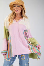 Load image into Gallery viewer, Easel Contrasting Color Block Hooded Top in Cotton Pink
