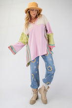 Load image into Gallery viewer, Easel Contrasting Color Block Hooded Top in Cotton Pink
