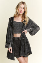 Load image into Gallery viewer, J.Her Ruffled Tiered Hooded Jacket in Ashed Black
