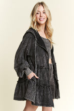 Load image into Gallery viewer, J.Her Ruffled Tiered Hooded Jacket in Ashed Black
