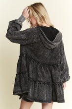 Load image into Gallery viewer, J.Her Ruffled Tiered Hooded Jacket in Ashed Black
