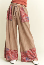 Load image into Gallery viewer, J.Her Mineral Washed Boho Pants with Paisley Print Details in Latte
