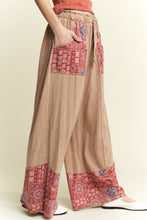 Load image into Gallery viewer, J.Her Mineral Washed Boho Pants with Paisley Print Details in Latte
