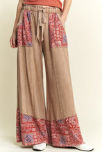 Load image into Gallery viewer, J.Her Mineral Washed Boho Pants with Paisley Print Details in Latte
