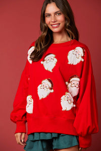 Peach Love Christmas Sequin and Fur Santa Sweatshirt in Red