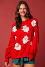 Load image into Gallery viewer, Peach Love Christmas Sequin and Fur Santa Sweatshirt in Red
