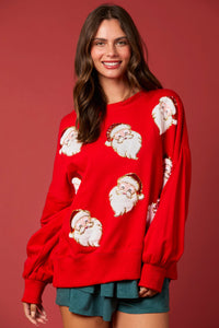 Peach Love Christmas Sequin and Fur Santa Sweatshirt in Red