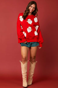 Peach Love Christmas Sequin and Fur Santa Sweatshirt in Red