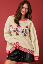 Load image into Gallery viewer, Peach Love OVERSIZED Corduroy Top with Sequin Ice Skating Santa Patches in Red/Cream
