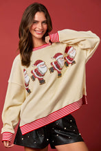 Load image into Gallery viewer, Peach Love OVERSIZED Corduroy Top with Sequin Ice Skating Santa Patches in Red/Cream
