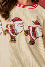 Load image into Gallery viewer, Peach Love OVERSIZED Corduroy Top with Sequin Ice Skating Santa Patches in Red/Cream
