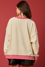 Load image into Gallery viewer, Peach Love OVERSIZED Corduroy Top with Sequin Ice Skating Santa Patches in Red/Cream
