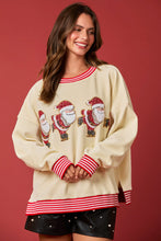 Load image into Gallery viewer, Peach Love OVERSIZED Corduroy Top with Sequin Ice Skating Santa Patches in Red/Cream
