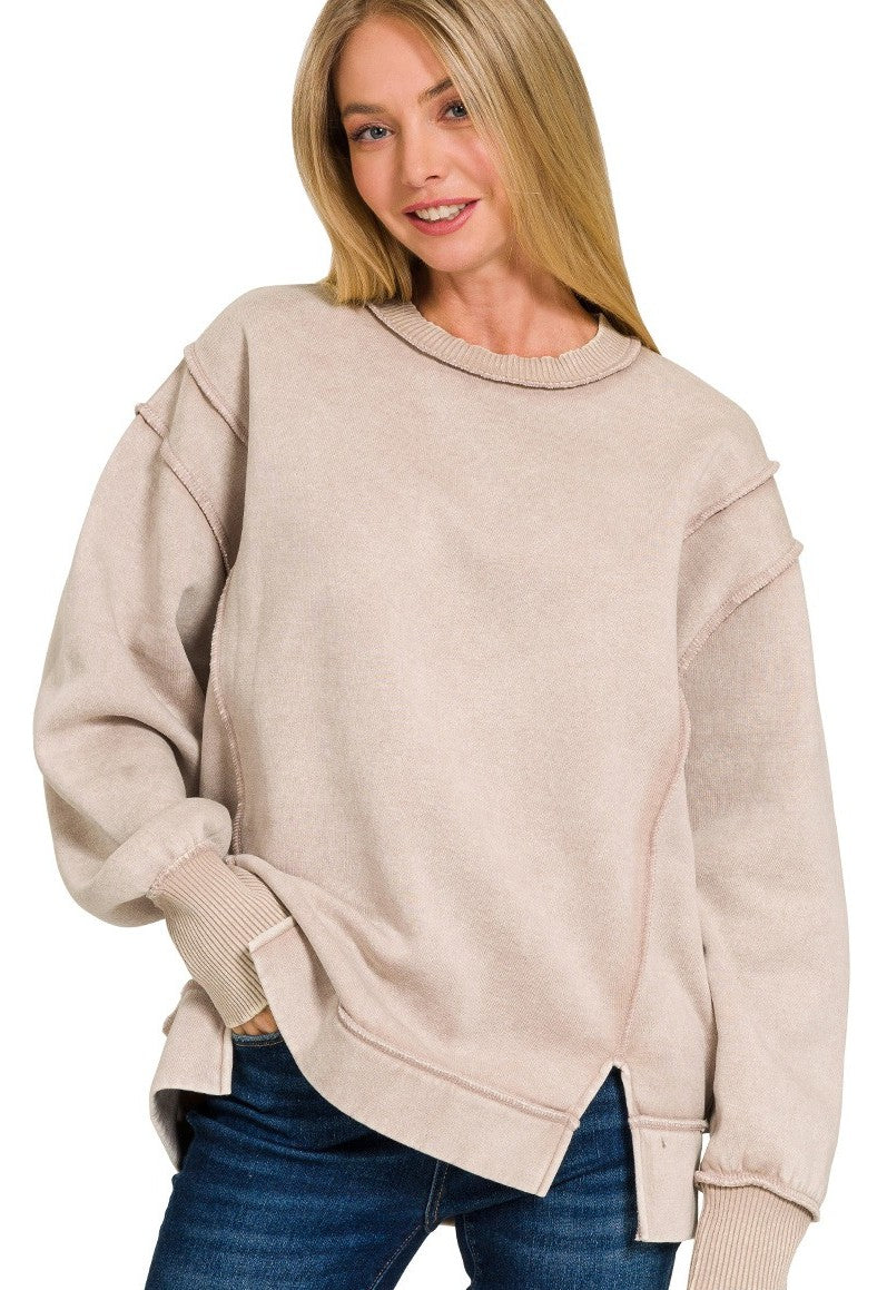 Acid Washed Exposed Seam Sweatshirt in Ash Mocha – June Adel