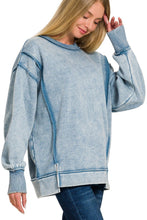 Load image into Gallery viewer, Acid Washed Exposed Seam Sweatshirt in Blue Grey
