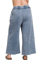 Acid Washed Palazzo Pants in Dusty Blue
