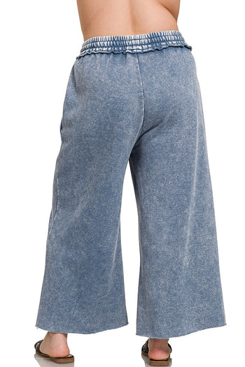 Acid Washed Palazzo Pants in Dusty Blue