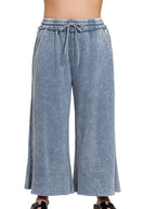 Acid Washed Palazzo Pants in Dusty Blue