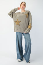 Load image into Gallery viewer, Easel Thermal Knit Top with Star Patches in Faded Olive
