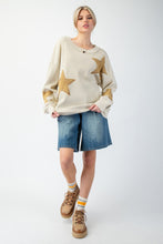 Load image into Gallery viewer, Easel Thermal Knit Top with Star Patches in Ecru
