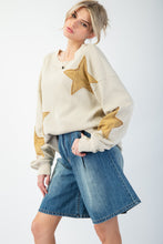 Load image into Gallery viewer, Easel Thermal Knit Top with Star Patches in Ecru
