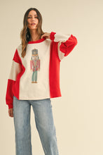 Load image into Gallery viewer, AnnieWear French Terry Color Block Top with Jewel Embellished Nutcracker in Cream/Red
