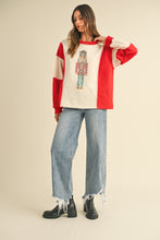 Load image into Gallery viewer, AnnieWear French Terry Color Block Top with Jewel Embellished Nutcracker in Cream/Red
