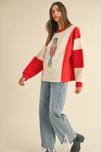 Load image into Gallery viewer, AnnieWear French Terry Color Block Top with Jewel Embellished Nutcracker in Cream/Red
