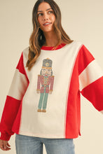 Load image into Gallery viewer, AnnieWear French Terry Color Block Top with Jewel Embellished Nutcracker in Cream/Red
