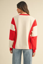 Load image into Gallery viewer, AnnieWear French Terry Color Block Top with Jewel Embellished Nutcracker in Cream/Red
