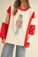 Load image into Gallery viewer, AnnieWear French Terry Color Block Top with Jewel Embellished Nutcracker in Cream/Red
