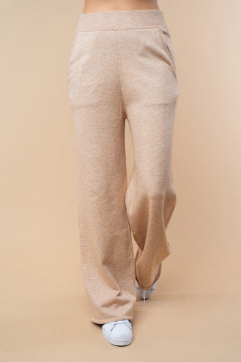 White Birch High Waist Solid Color Knit Pants in Oatmeal