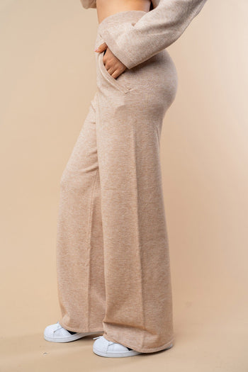 White Birch High Waist Solid Color Knit Pants in Oatmeal