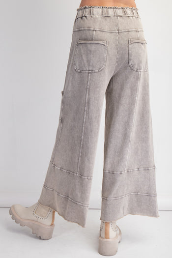Easel Mineral Washed Terry Knit Pants in Rolling Stone
