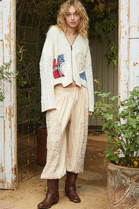 POL OVERSIZED CROPPED Hooded Jacket with Asymmetrical Hemline and Patches in Cream