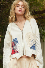 Load image into Gallery viewer, POL OVERSIZED CROPPED Hooded Jacket with Asymmetrical Hemline and Patches in Cream
