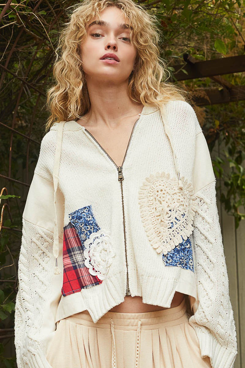 POL OVERSIZED CROPPED Hooded Jacket with Asymmetrical Hemline and