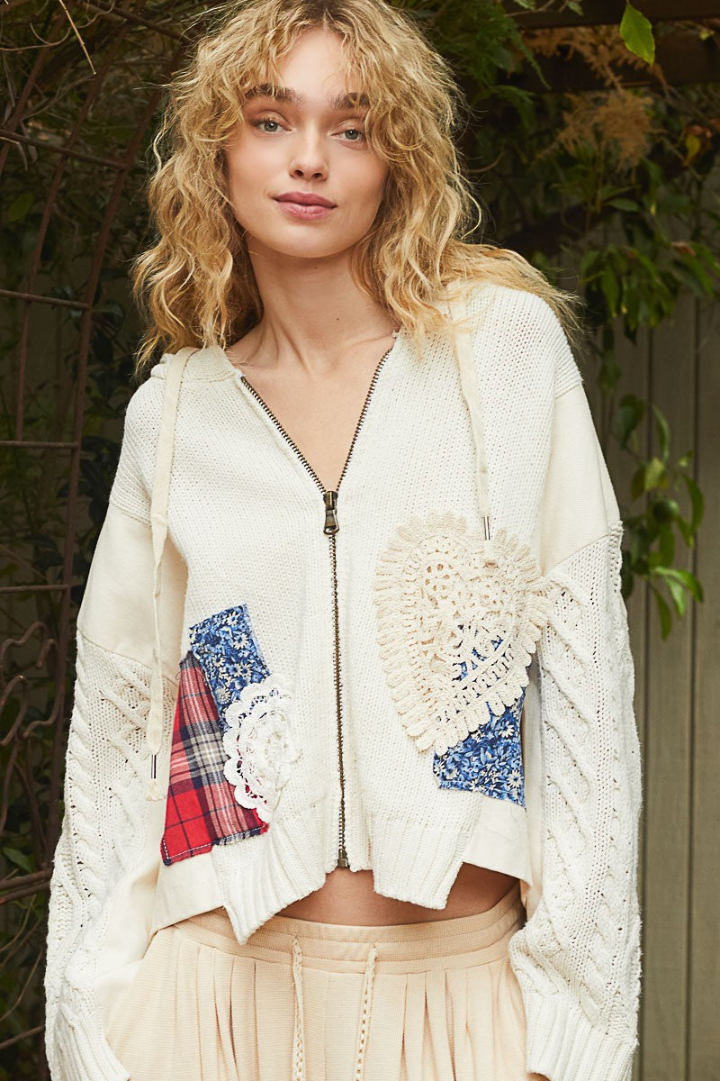POL OVERSIZED CROPPED Hooded Jacket with Asymmetrical Hemline and