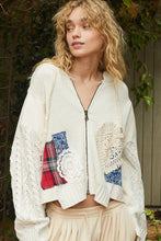 Load image into Gallery viewer, POL OVERSIZED CROPPED Hooded Jacket with Asymmetrical Hemline and Patches in Cream
