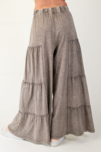 Easel Mineral Washed Tiered Pants in Ash Mocha